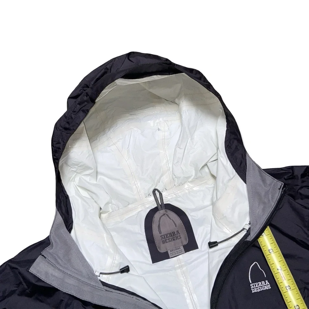 Sierra Designs Hooded Rain Jacket Black Waterproof Full Zip Packable Mens Medium